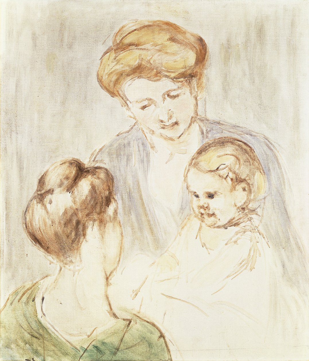 Uśmiechnięte dziecko z dwiema dziewczynami, autorstwa Mary Cassatt