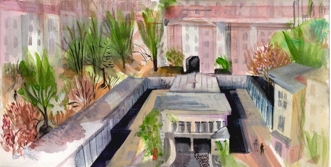Pátio de Berlim, 2004 (caneta e aquarela) autorstwa Mary Kuper
