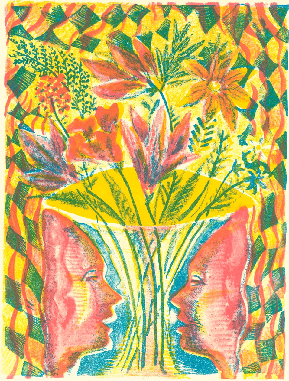 Twarze i kwiaty, 2015 (litografia) autorstwa Mary Kuper