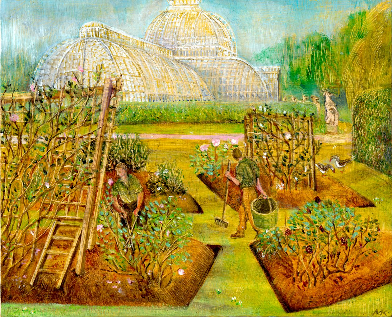 Ogrodnicy, Kew, 2002 (olej na desce) autorstwa Mary Kuper