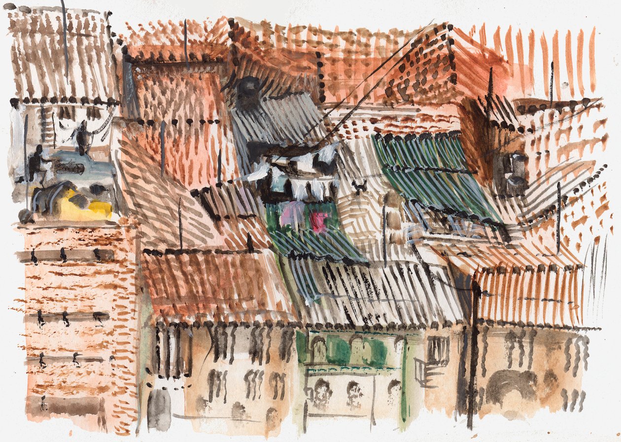 Rooftops, Bogota, 2008 (pióro i akwarela) autorstwa Mary Kuper