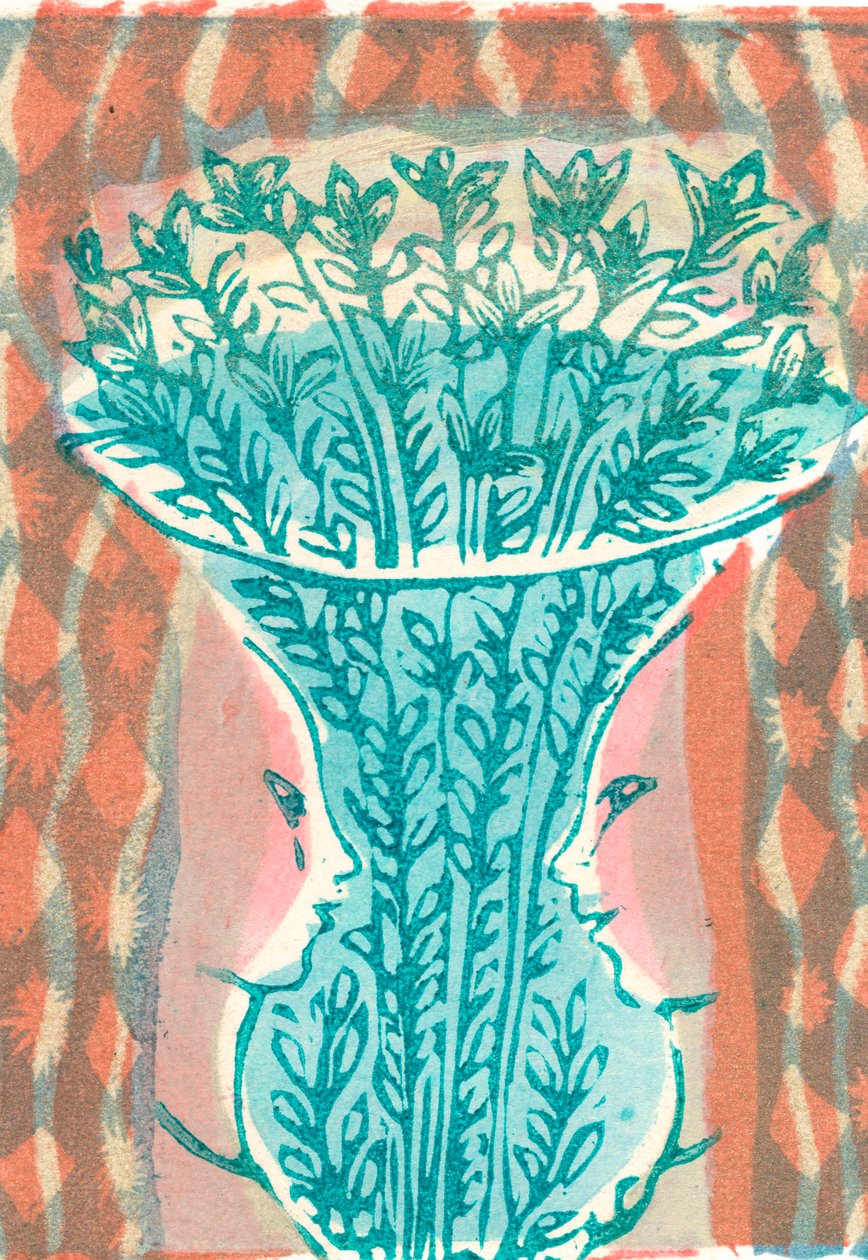 Wazon i twarze, 2007 (grawerowanie winylowe) autorstwa Mary Kuper