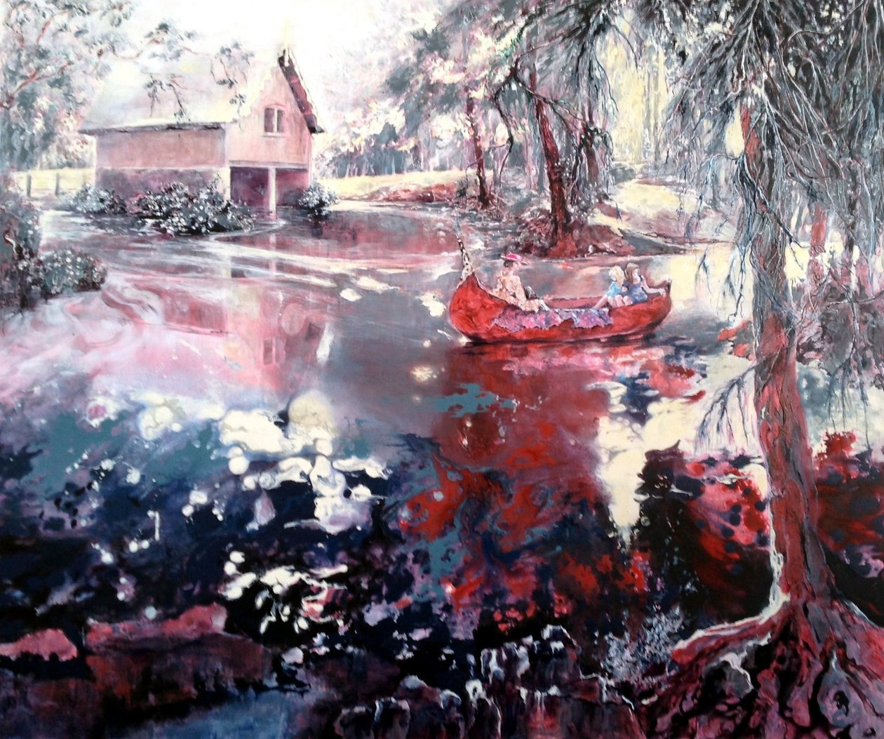 Dom na łodzi i jezioro Elvaston autorstwa Mary Smith
