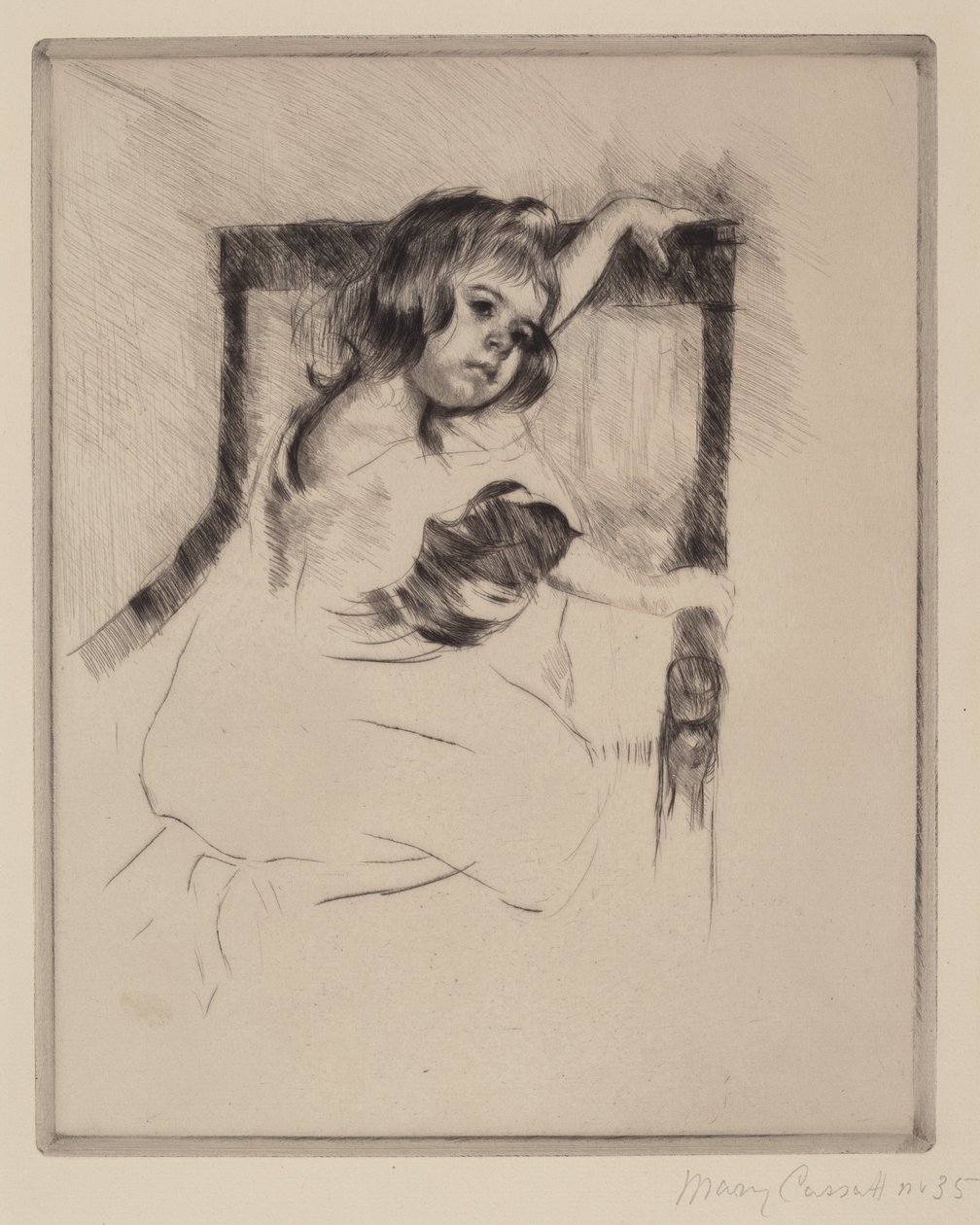 Klęcząc w fotelu (Margot), ok. 1903 (sucha igła) autorstwa Mary Stevenson Cassatt
