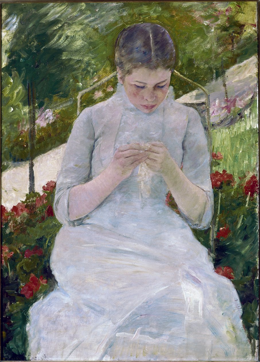 Szyjąca kobieta (olej na płótnie) autorstwa Mary Stevenson Cassatt