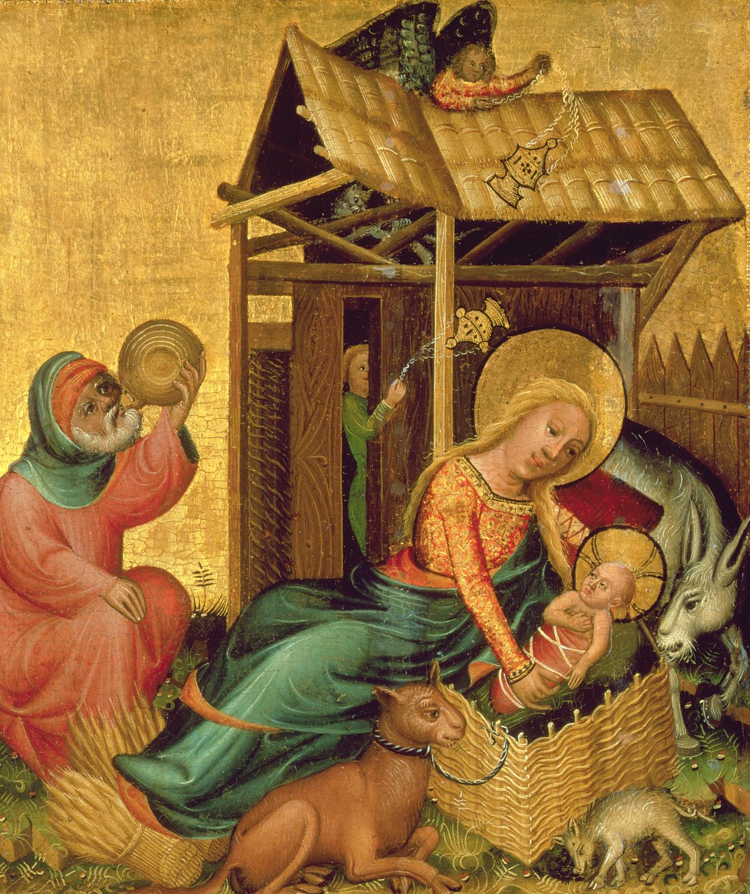 Narodzenia, z Ołtarza Buxtehude, 1400-10 (tempera na desce) autorstwa Master Bertram of Minden