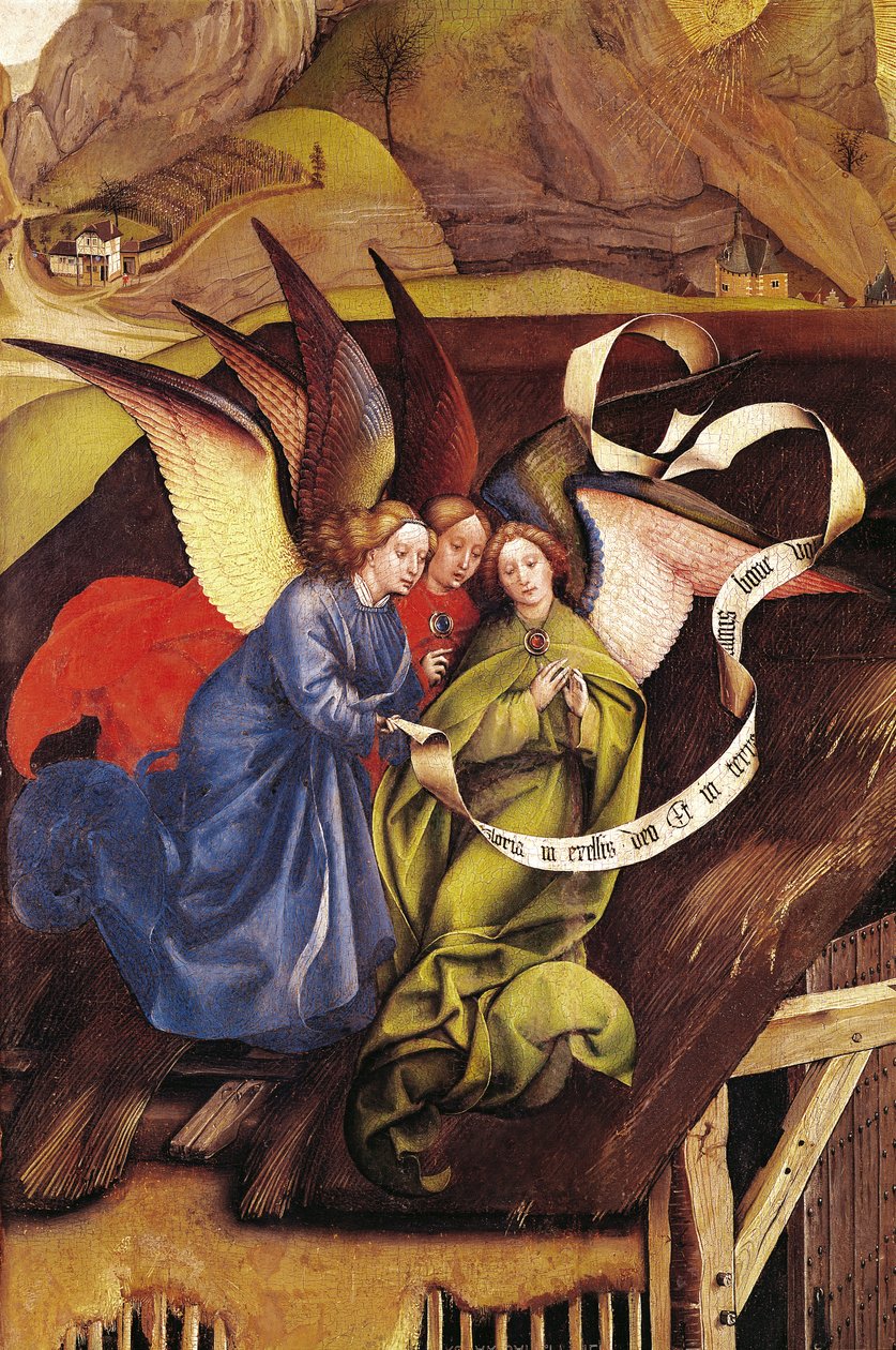 Narodzenia, fragment trzech aniołów, ok. 1425 (detal z 128673) autorstwa Master of Flémalle
