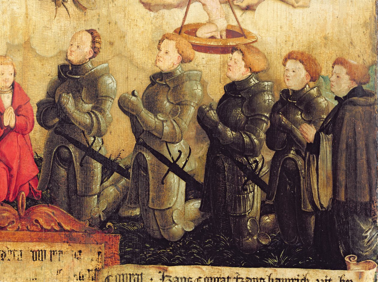 Klęczący Rycerze, fragment ze Świętej Trójcy autorstwa Master of Messkirch