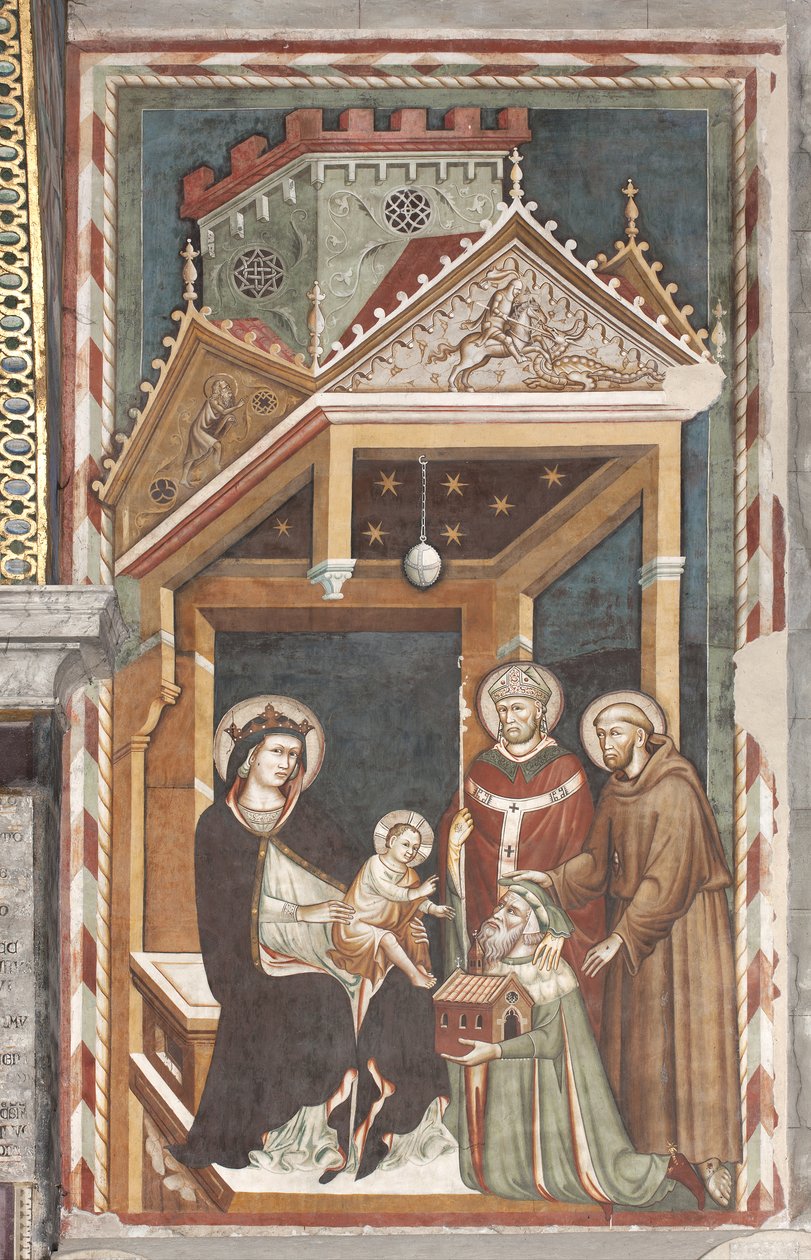 Madonna z Dzieciątkiem ze św. Franciszkiem, św. Mikołajem i Antonio Fissiraga, Grób Fissiraga, 1318 autorstwa Master of the Fissiraga Tomb Master of the Fissiraga Tomb