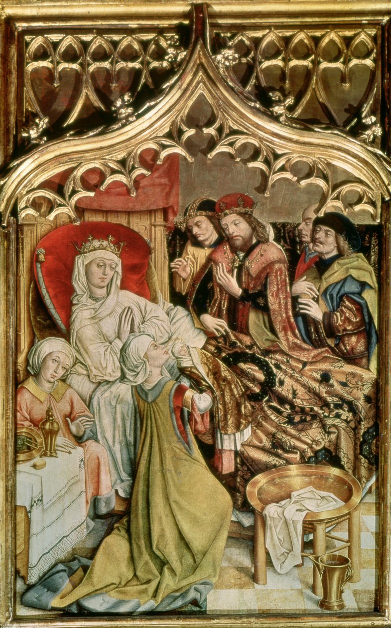 Ołtarz św. Elżbiety, detal przedstawiający narodziny św. Elżbiety (1207-31) 1474-77 (tempera na desce) autorstwa Master of the Legend of St. Elizabeth