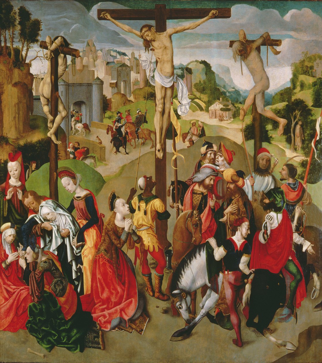 Płyta środkowa tryptyku Ukrzyżowanie, 1490 r. autorstwa Master of the Virgo Inter Virgines