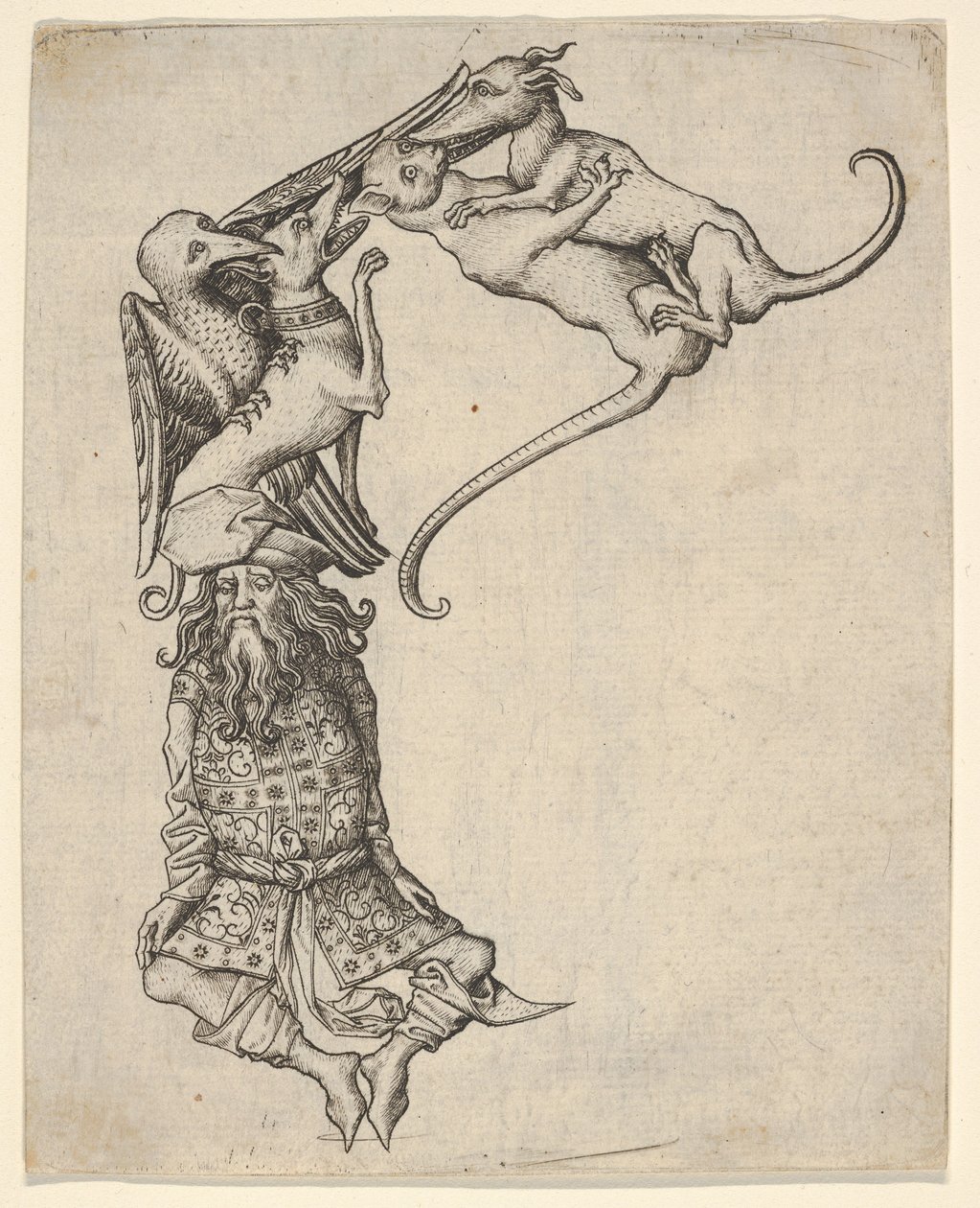 Litera E z alfabetu, 1466-67. autorstwa Master ES