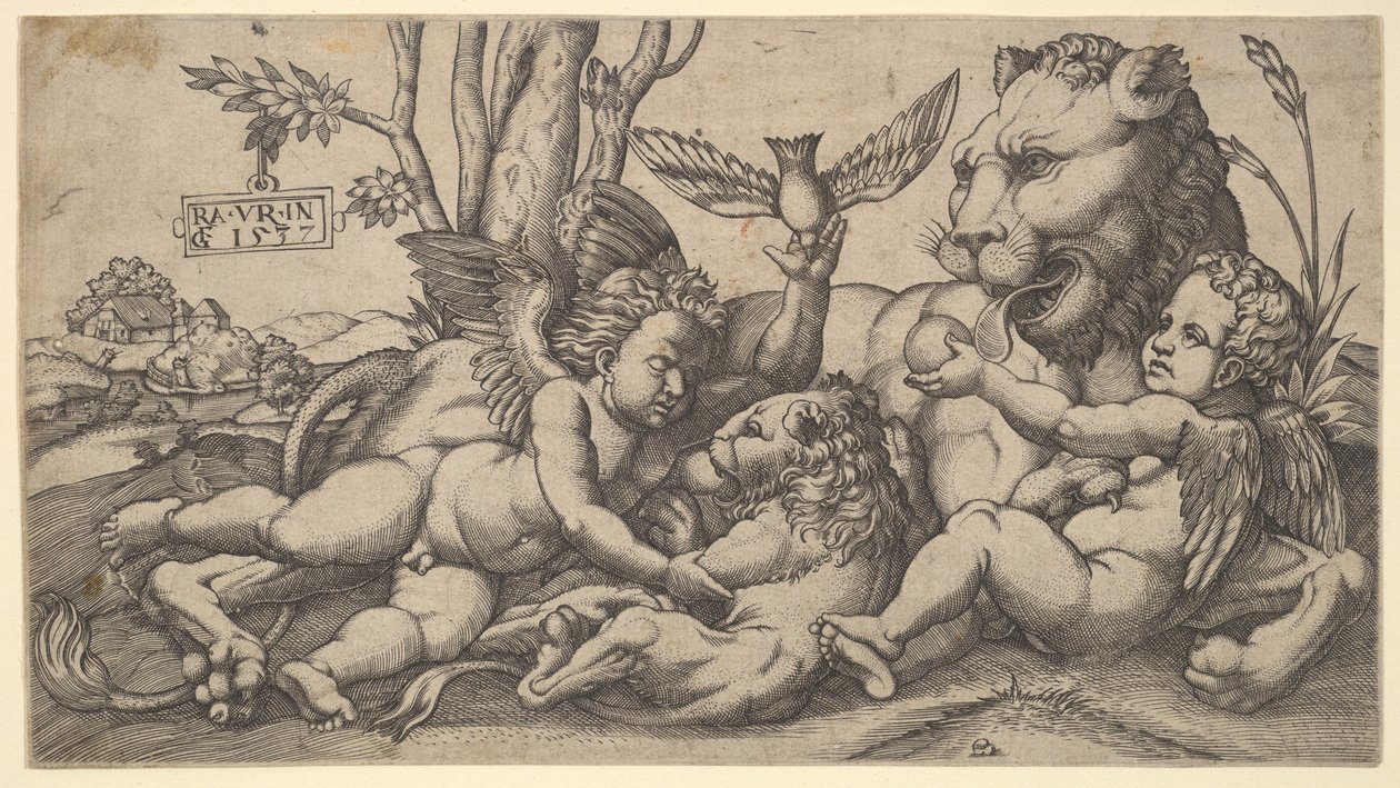 Putti i lwy, 1547. autorstwa Master FG
