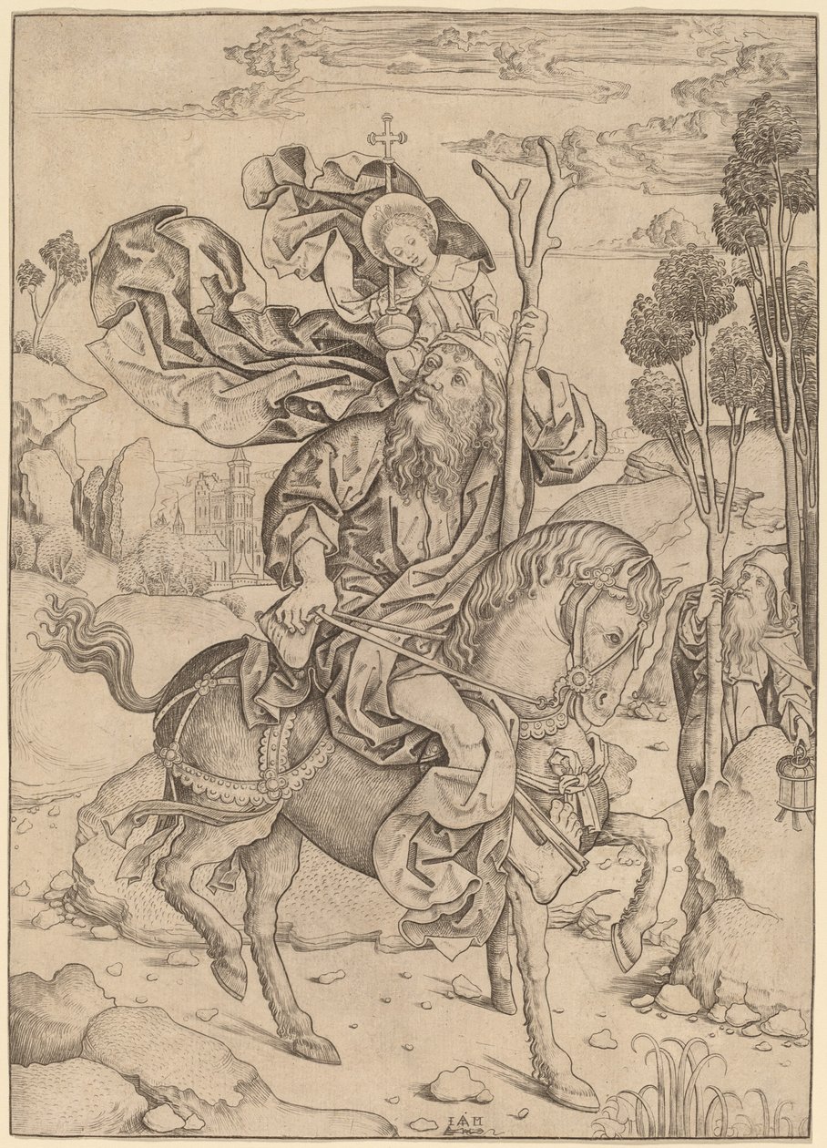 Święty Krzysztof na koniu autorstwa Master I.A.M. of Zwolle