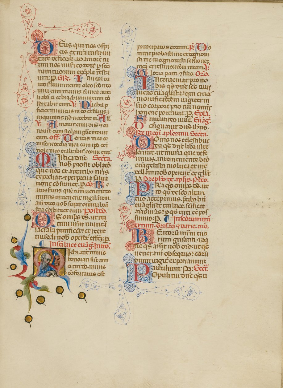 Inicjał M: Święty Łukasz autorstwa Master of the Brussels Initials