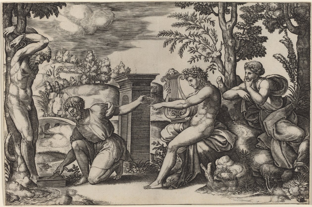 Apollo i Marsjasz autorstwa Master of the Die after Raphael