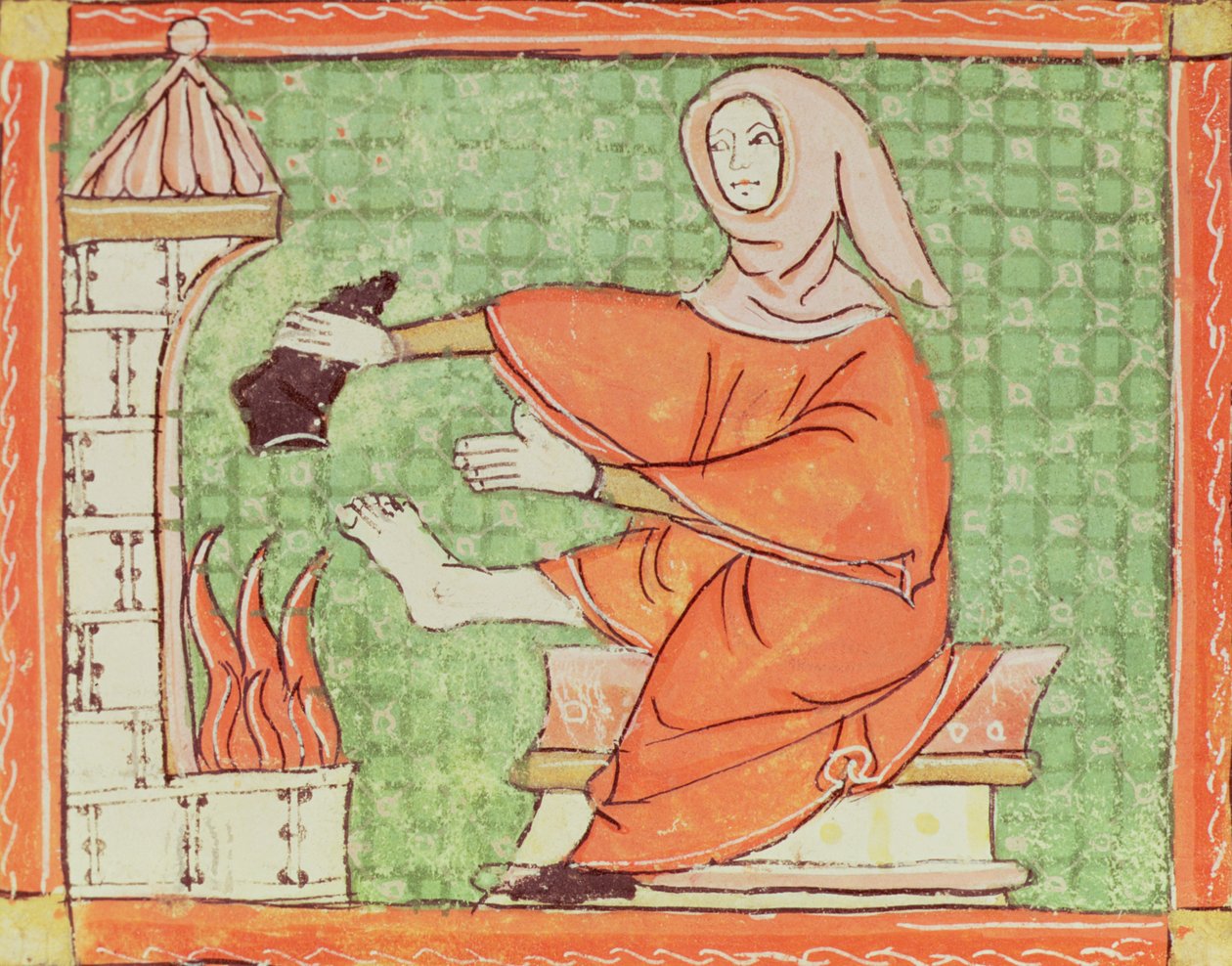 Fol.58r lutego: Ocieplenie przy ogniu (Vellum) autorstwa Matfre Ermengaut