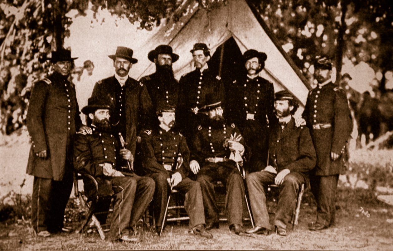 Generał Jefferson C. Davis i sztab, 1861-65 (zdjęcie w sepii) autorstwa Mathew B. Brady