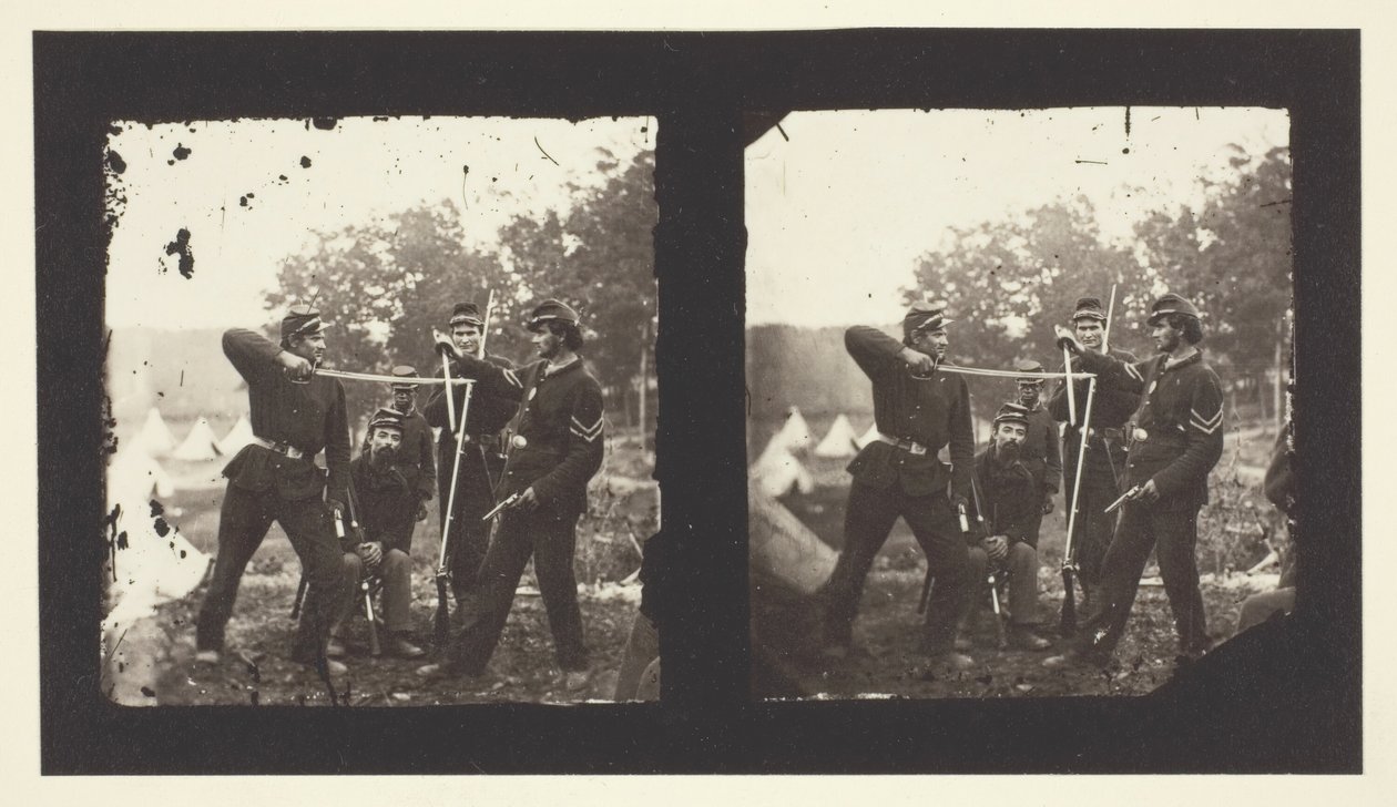 Bez tytułu [amerykańscy żołnierze pozujący z bronią], 1850-1900. autorstwa Mathew Brady