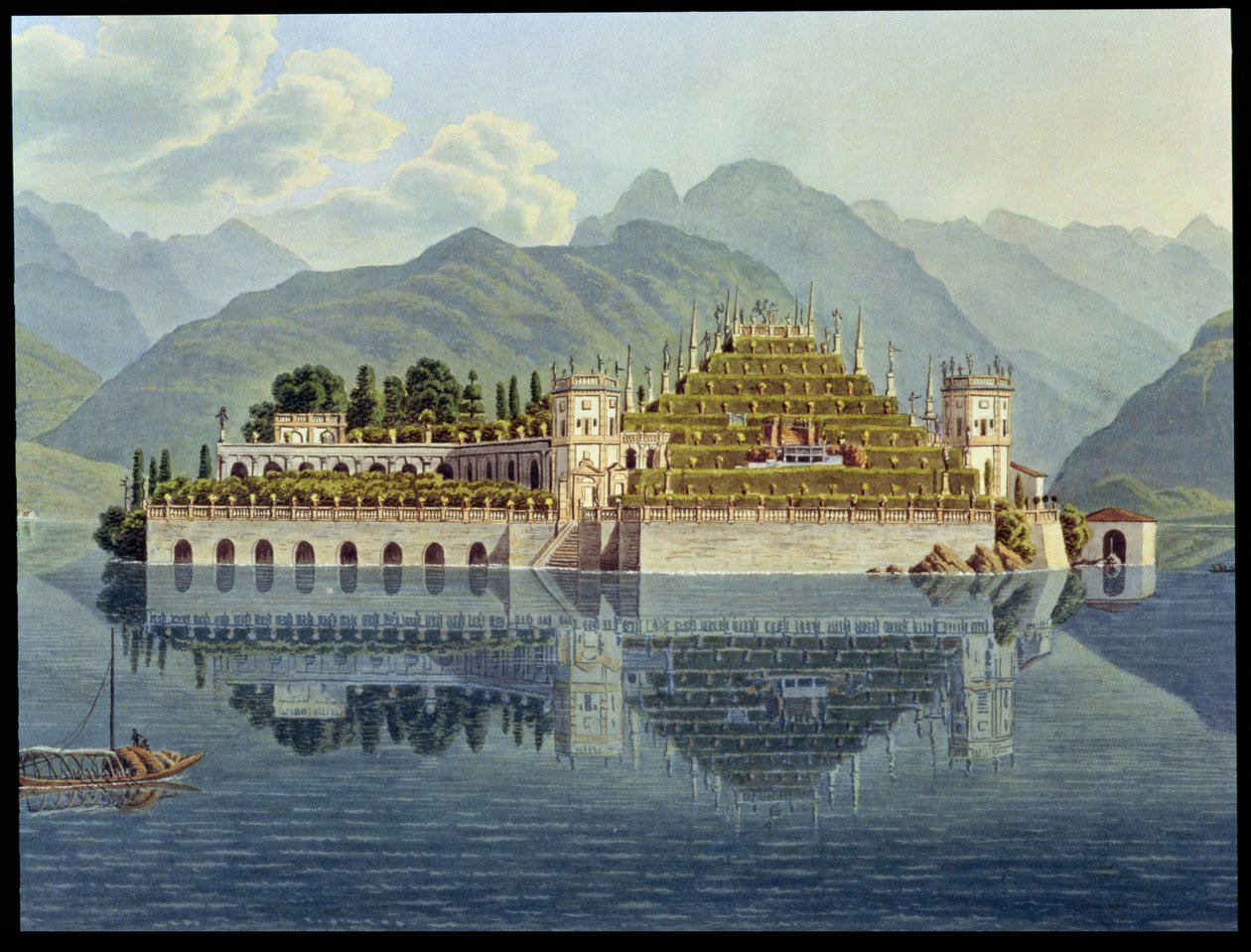 Isola Bella, Jezioro Maggiore: ogrody tarasowe, z "Le Simplon, Voyage Pittoresque de Geneve a Milan", opublikowane w 1819 r. autorstwa Mathias Gabriel Lory