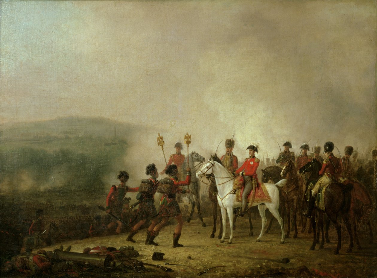 Standardy orła zrobione w Waterloo powróciły do Wellington, 18 czerwca 1815 r. autorstwa Mathieu Ignace van Bree