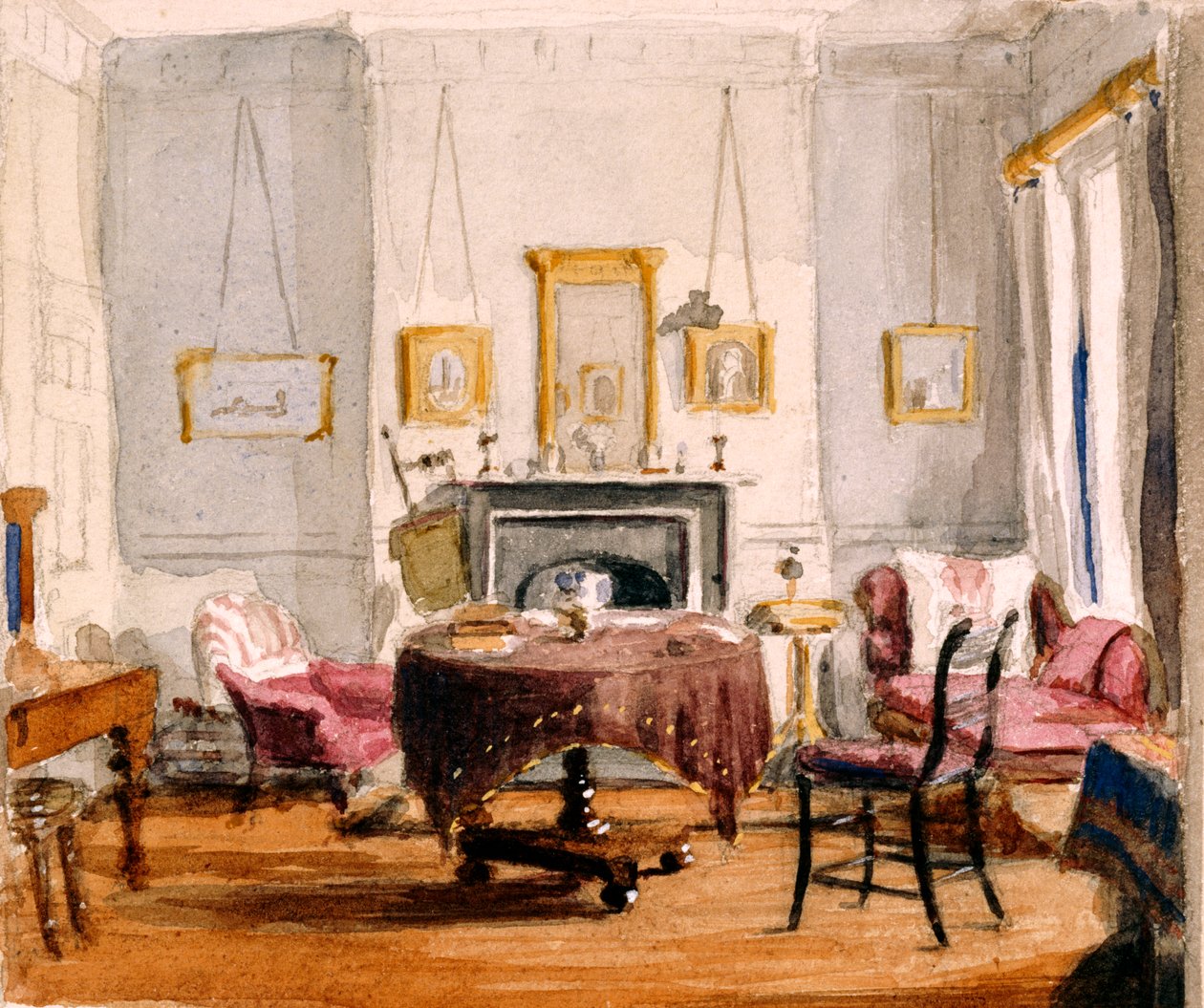 The Drawing Room at 59 Seymour Street, ok. 1850 (wc na papierze) autorstwa Matilda Sharpe