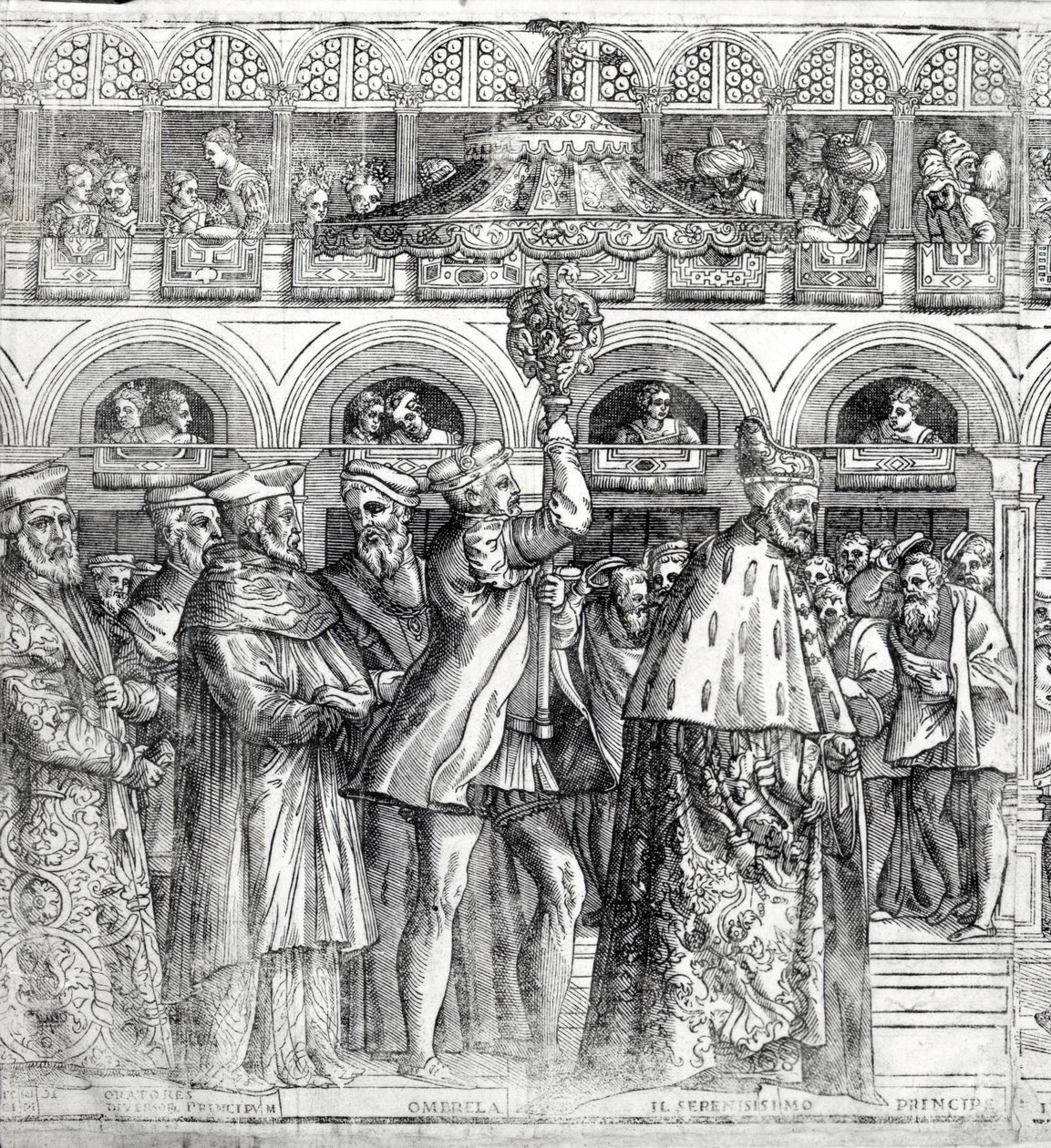 Procesja Dogała, ok.1555-60, fragment drzeworytu z 476245 autorstwa Matteo Pagani