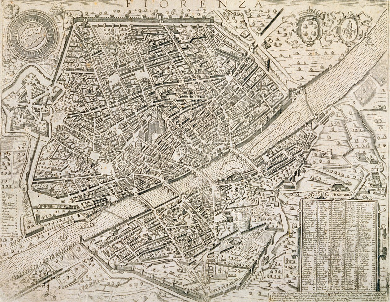 Mapa Florencji, 1595 autorstwa Matteo Florimi