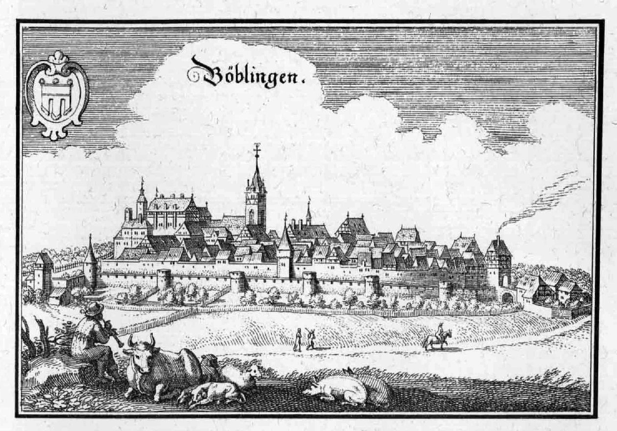 Böblingen - fragment Topographia Sueviae (Szwabia) autorstwa Matthaus Merian