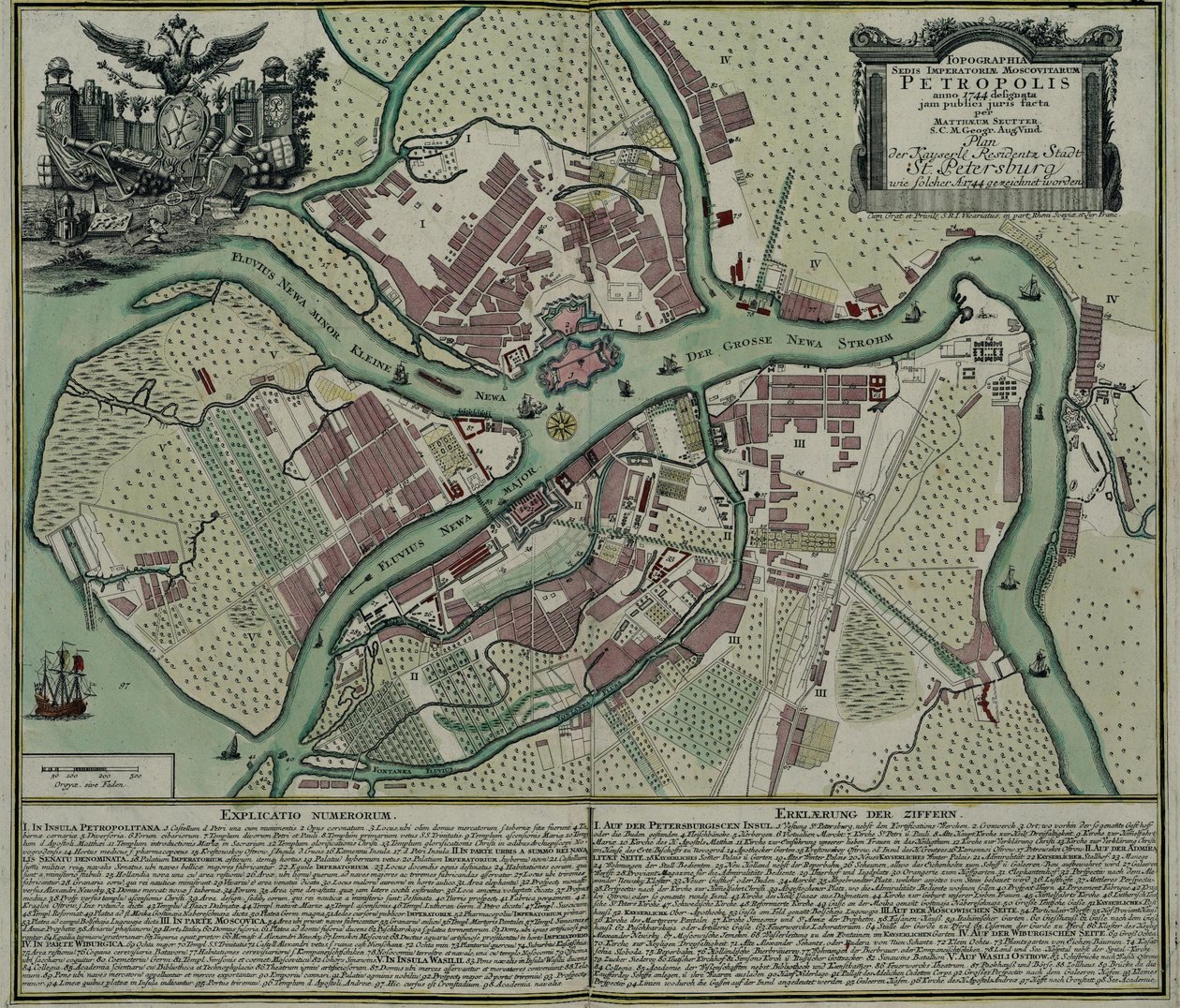 Mapa Petersburga, 1744 autorstwa Matthaeus Seutter