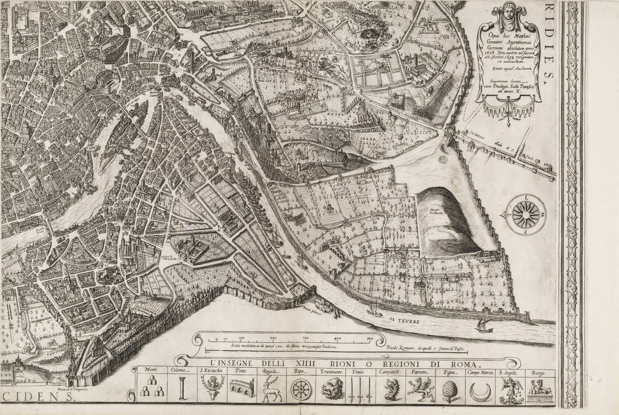 Mapa Rzymu. Dolna prawa część autorstwa Matthaus Greuter