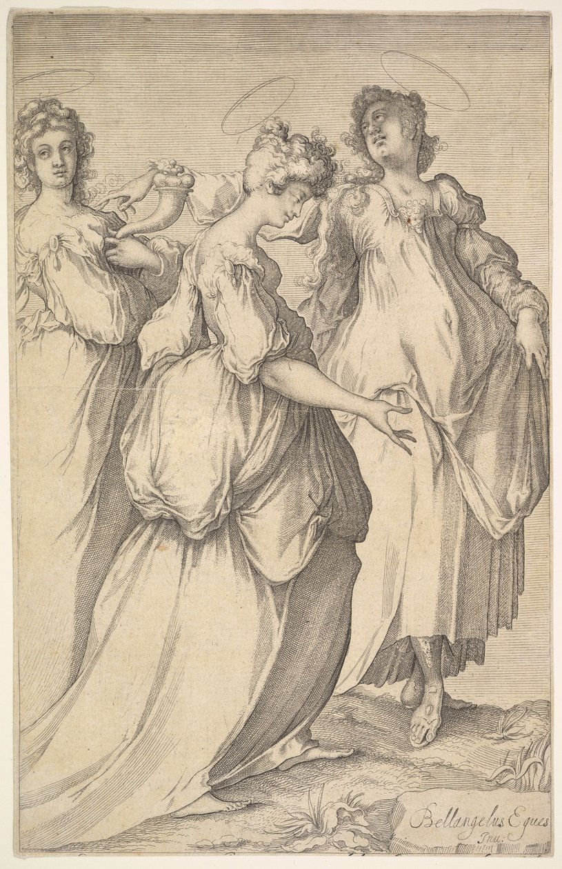 Trzy kobiece postacie z aureolą, ca. 1610-50. autorstwa Matthaus Merian