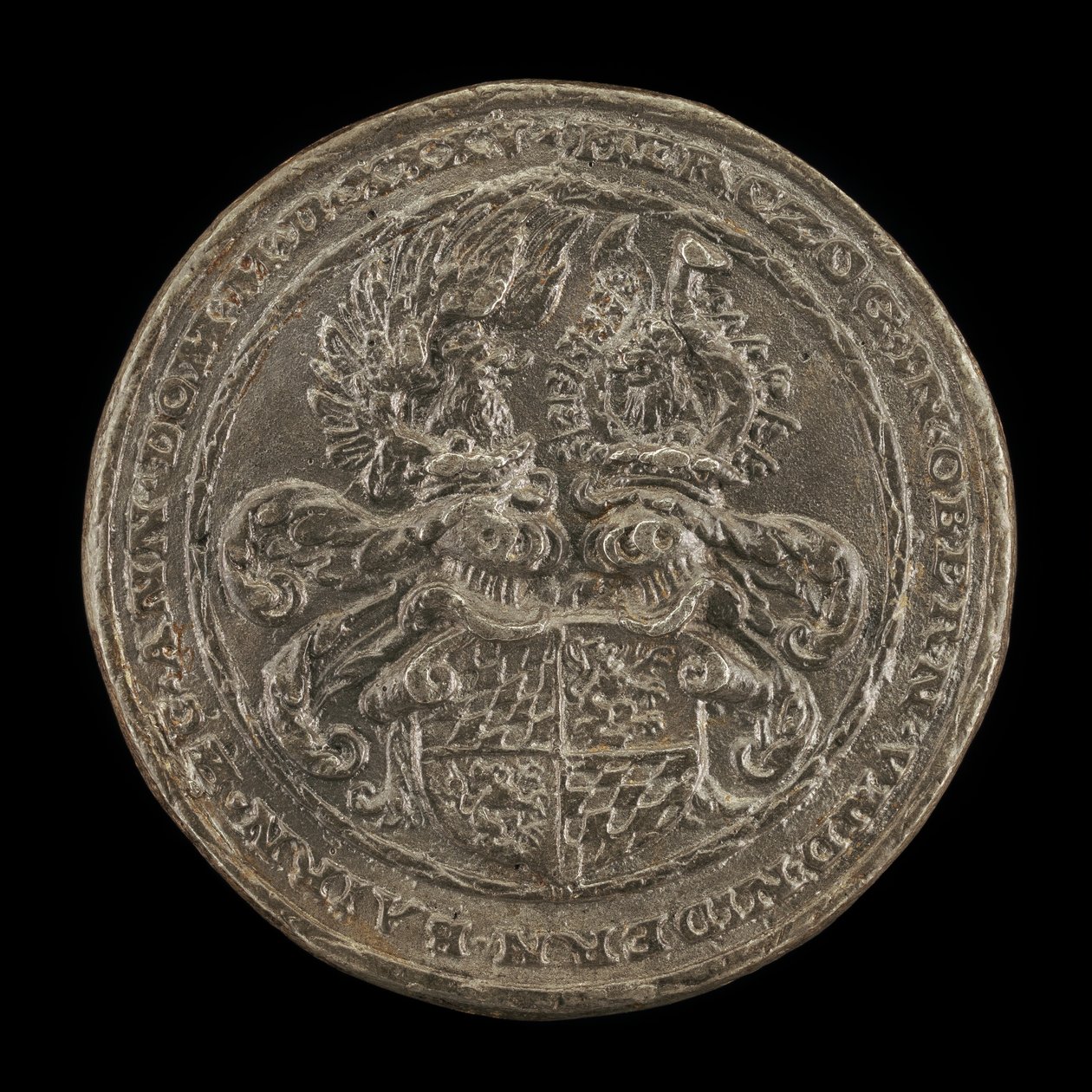Tarcza z hełmami i herbami [rewers], 1535. autorstwa Matthes Gebel