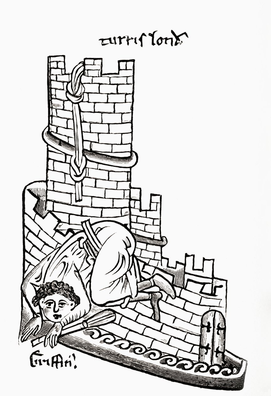 Gruffydd próbujący uciec z Tower of London w 1243 r., z „Krótkiej historii ludu angielskiego” J.R. Greena, opublikowanej w 1893 r. autorstwa Matthew Paris