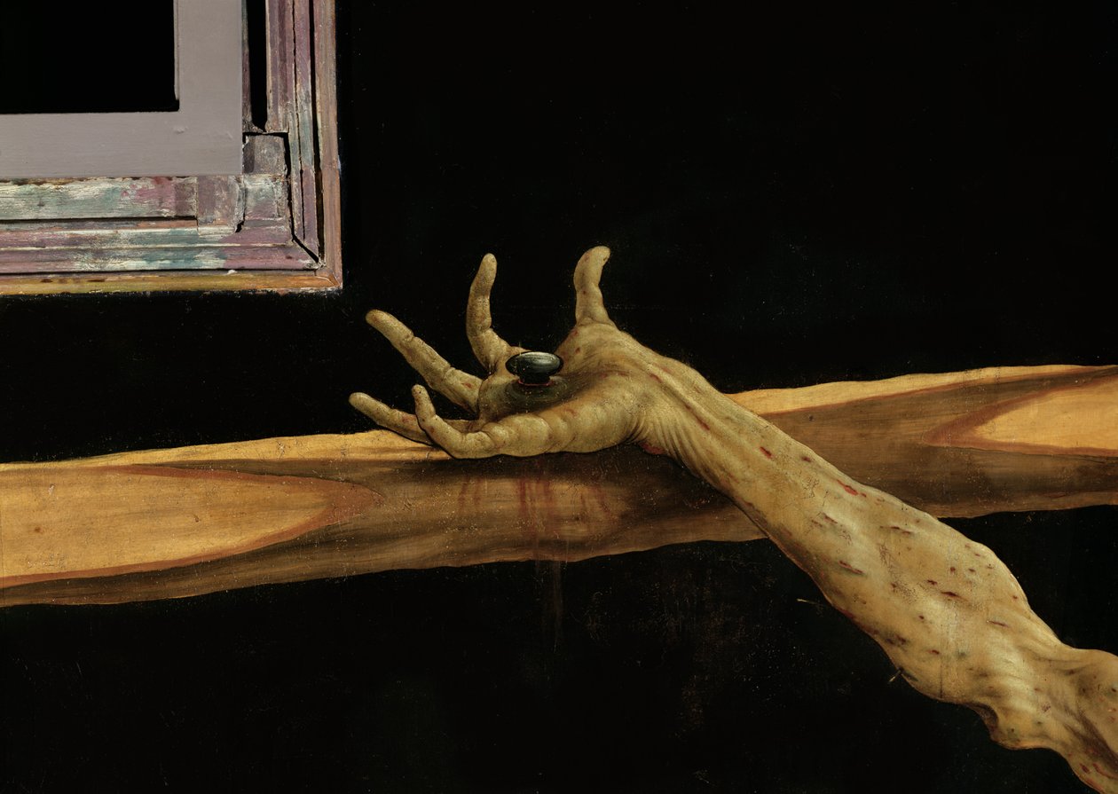 Ukrzyżowanie z Ołtarza w Isenheim, detal prawej ręki Chrystusa, ok. 1512-16 olej na płycie autorstwa Matthias Grünewald