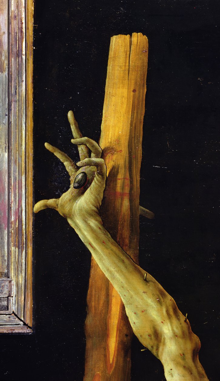 Ołtarz Isenheim, zamknięty detal lewej ręki Chrystusa, ok. 1512-16 olej na desce autorstwa Matthias Grünewald