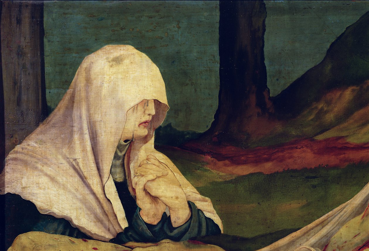Dziewica przy grobie z Ołtarza Isenheim, ok. 1512-16 autorstwa Matthias Grünewald