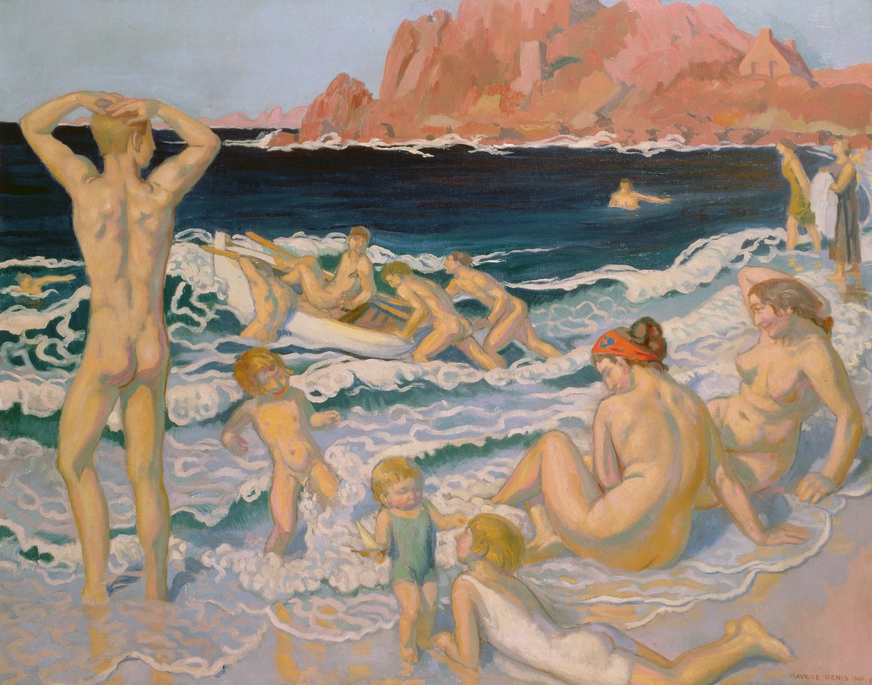 Scena na plaży z łodzią autorstwa Maurice Denis