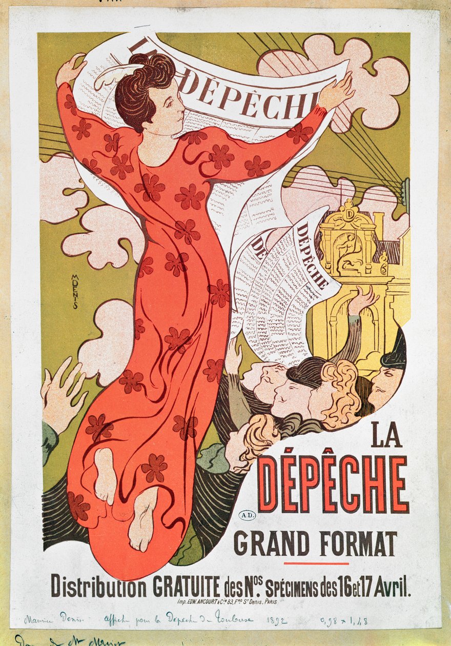 Plakat reklamujący gazetę „La Depeche de Toulouse”, 1892 r. autorstwa Maurice Denis