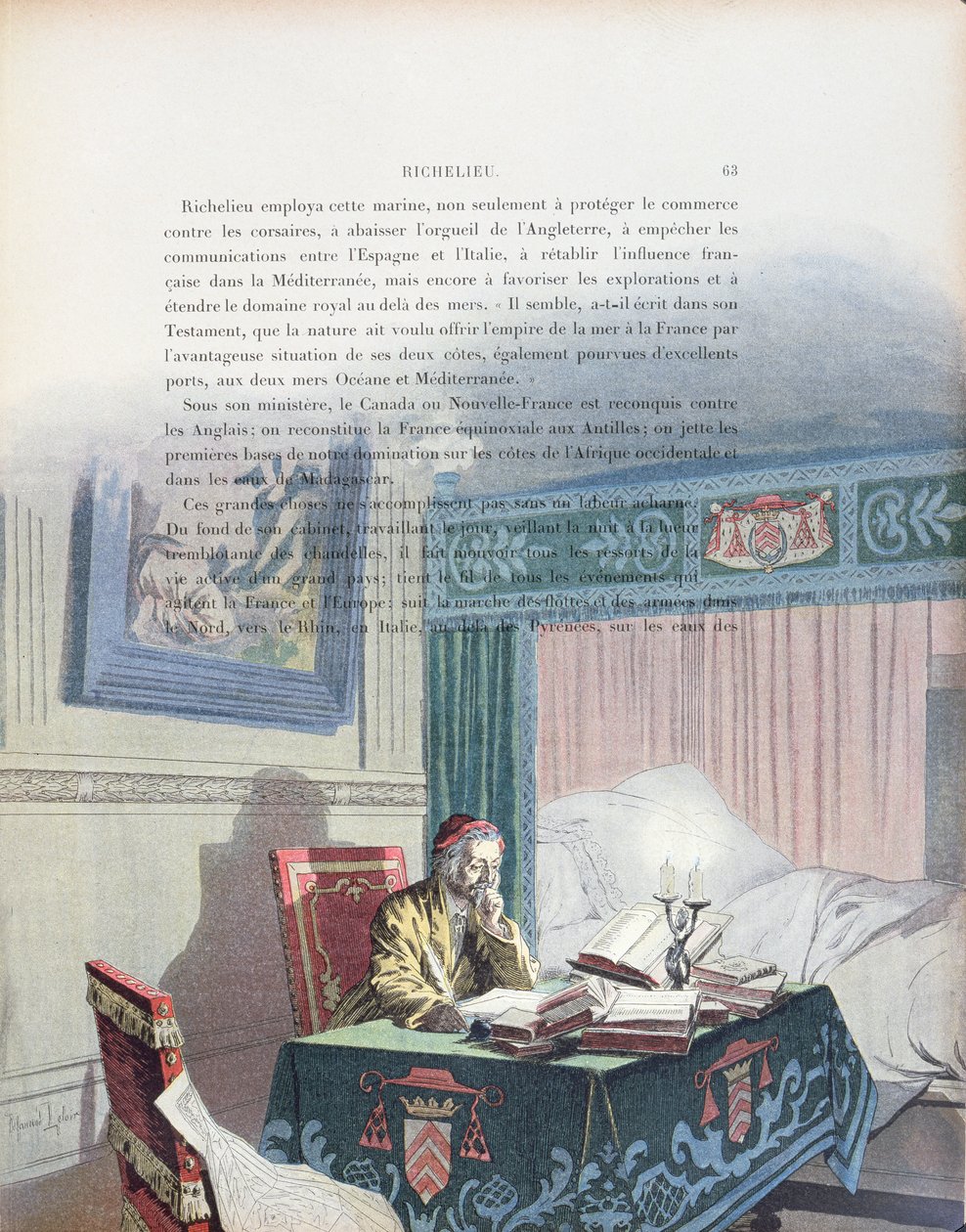 Armand-Jean du Plessis, Kardynał de Richelieu (1585-1642) jako starzec, ilustracja z życia Richelieu autorstwa Theodore Camu, 1910 r. autorstwa Maurice Leloir