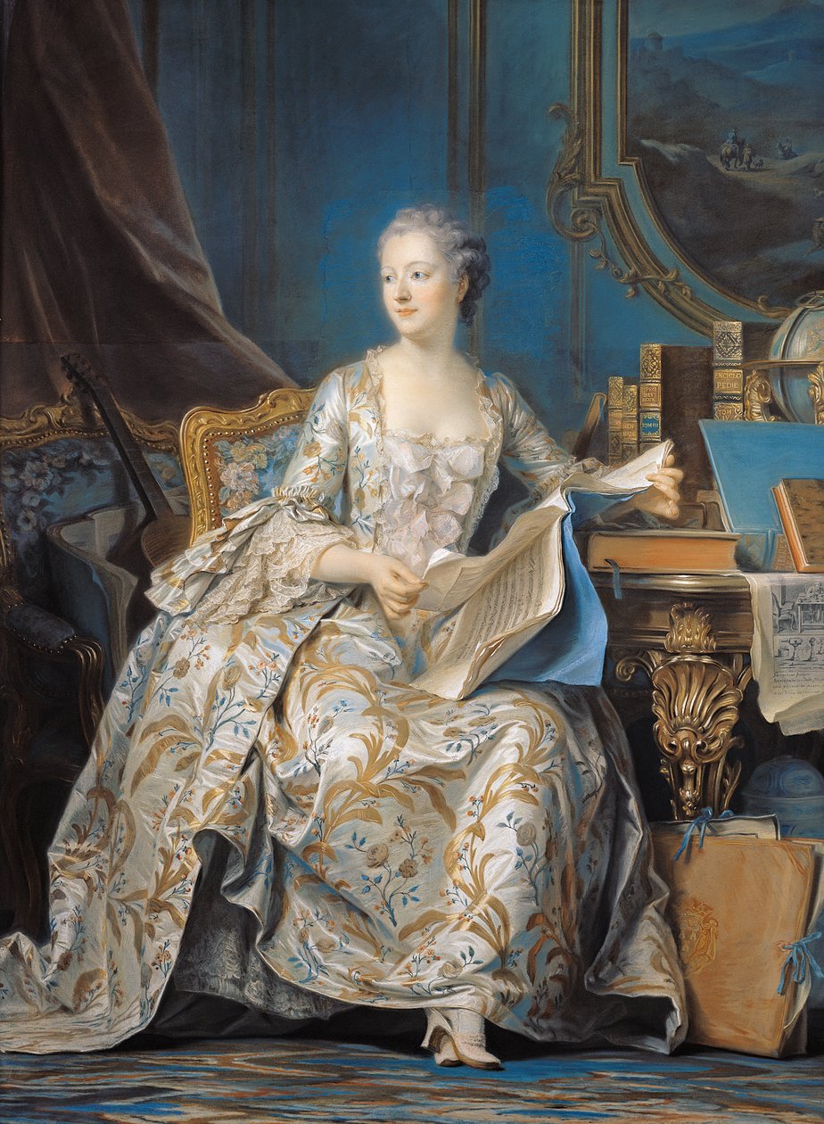 Jeanne Poisson (1721-64) markiza de Pompadour, 1755 (pastel na papierze naklejony na płótno) autorstwa Maurice Quentin de La Tour