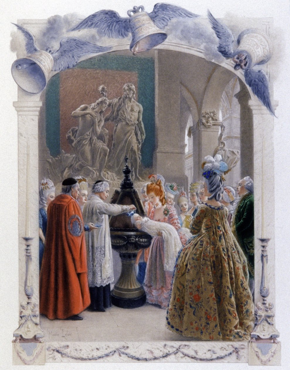 Scena chrztu szlacheckiego z XVIII w., ok. 1900 r. (ilustracja) autorstwa Maurice Leloir
