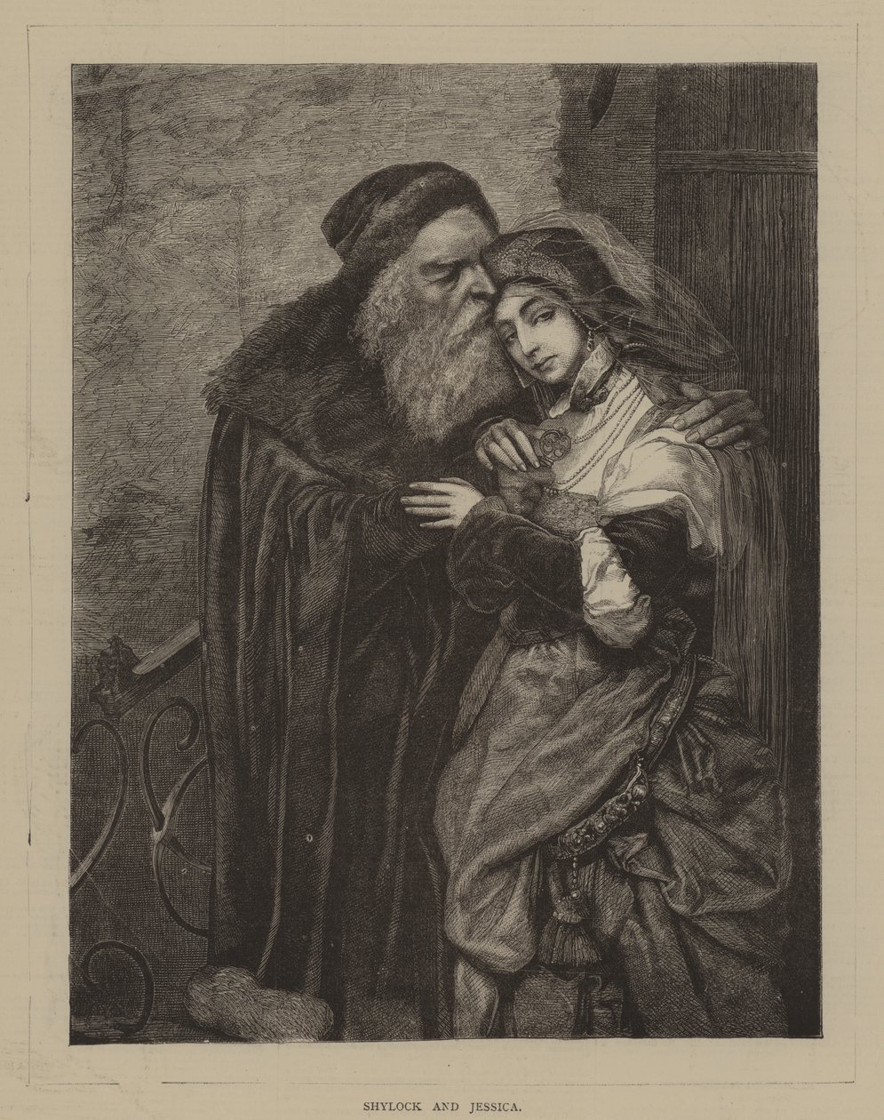 Shylock i Jessica (Grawerowanie) autorstwa Maurycy Gottlieb