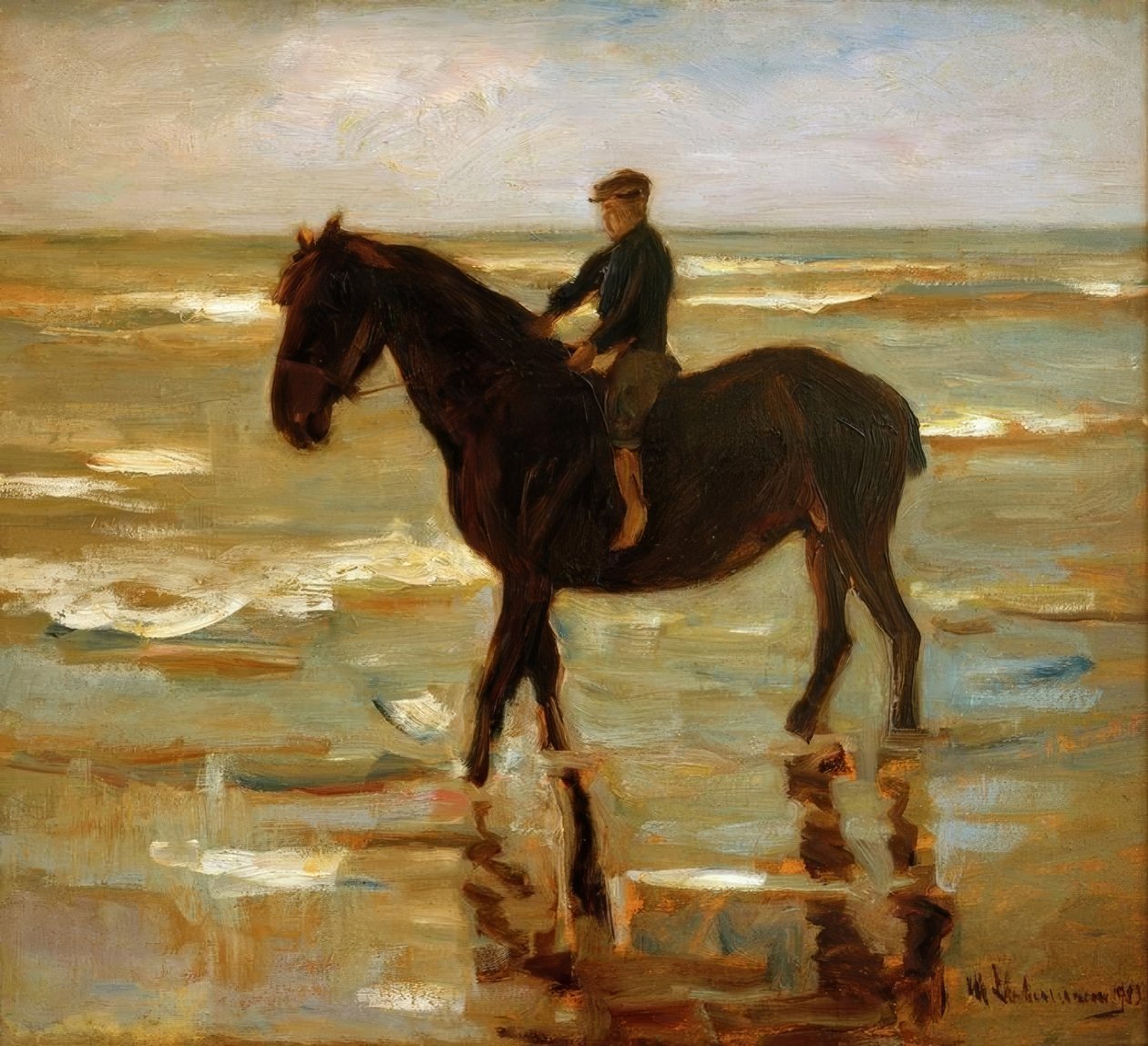 Chłopiec jadący na plaży - gruby koń autorstwa Max Liebermann