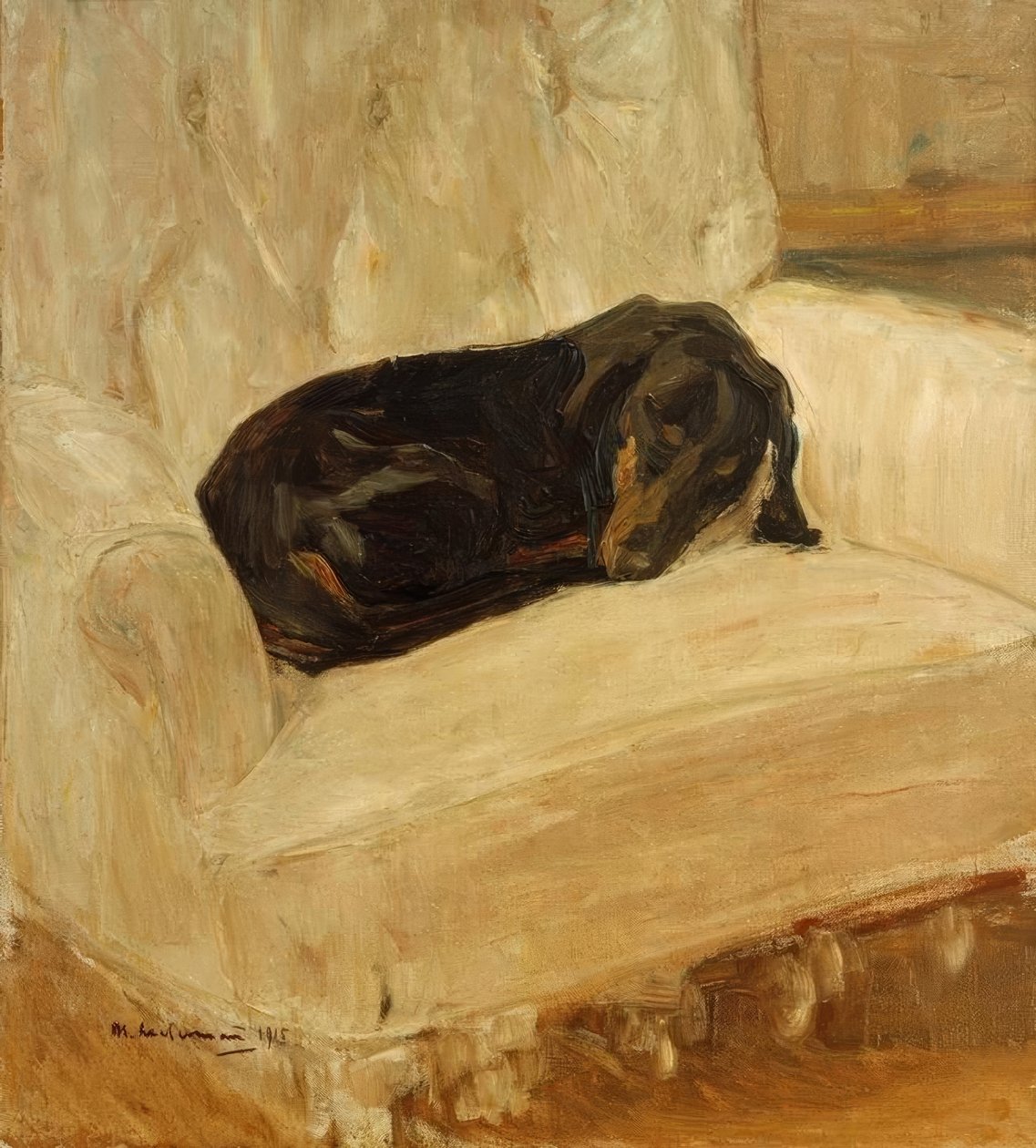 Śpiący jamnik w fotelu autorstwa Max Liebermann