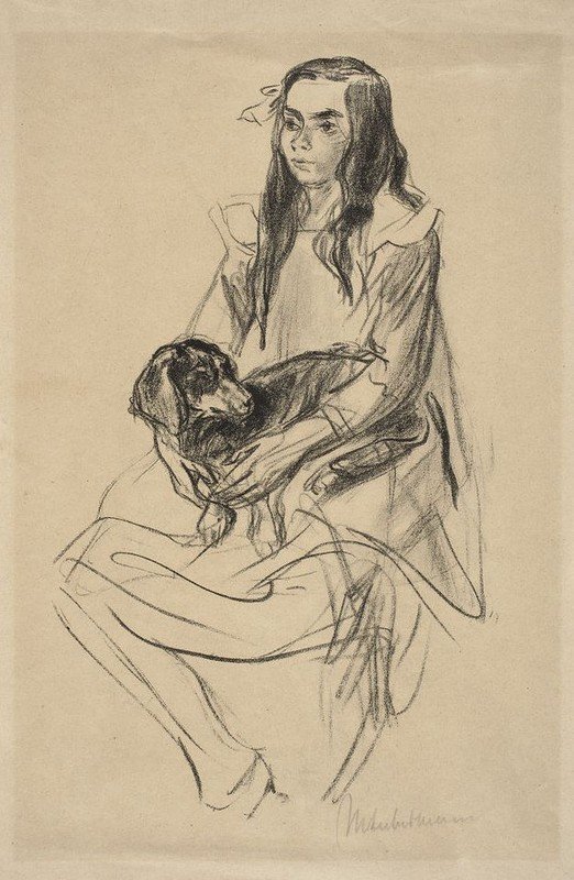 Siedząca dziewczyna z jamnikiem autorstwa Max Liebermann