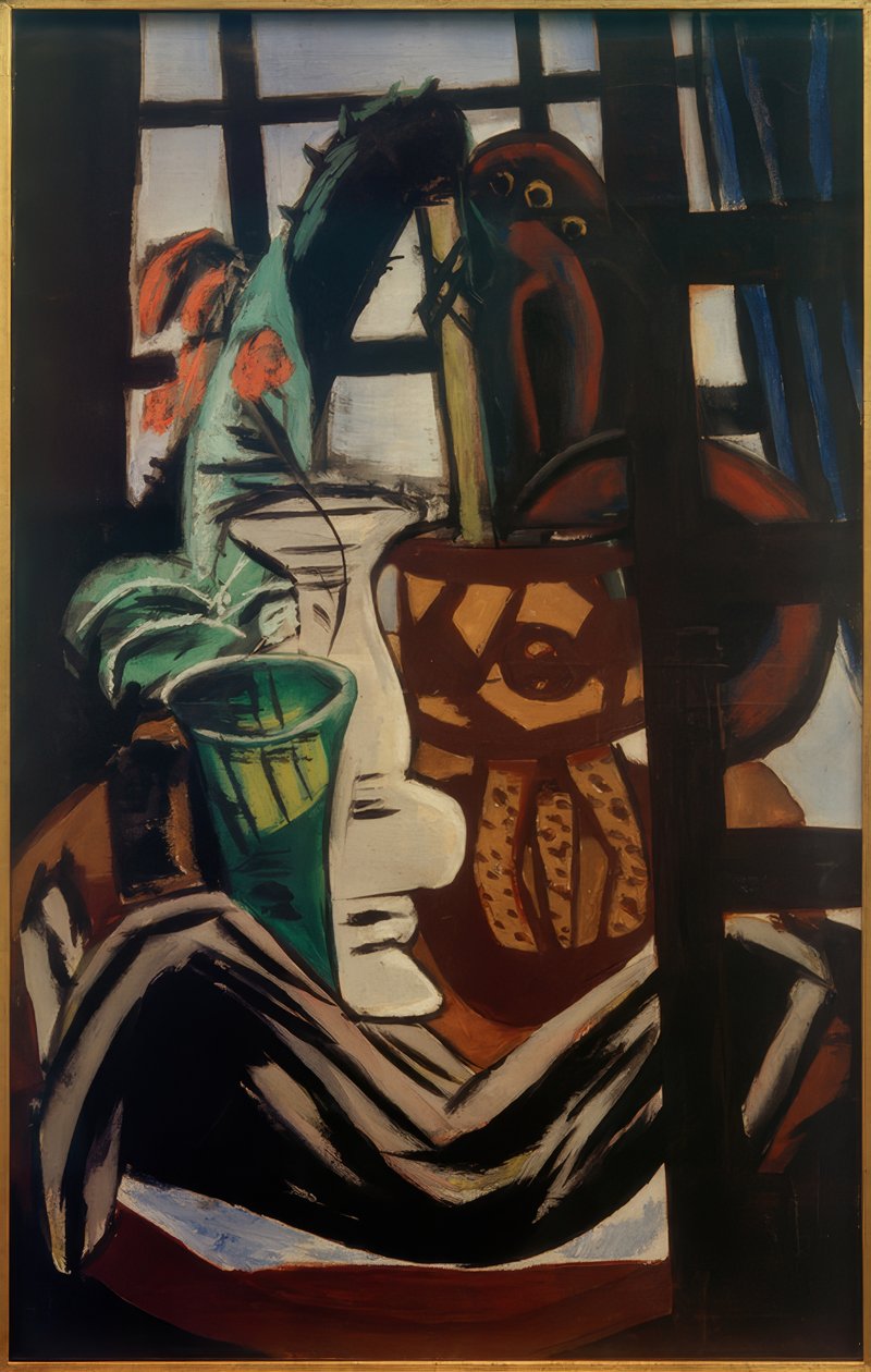 Atelier ze stołem i okularami autorstwa Max Beckmann