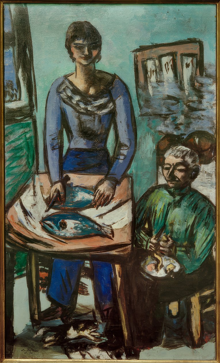 Kuchnia (Quappi z rybą) autorstwa Max Beckmann