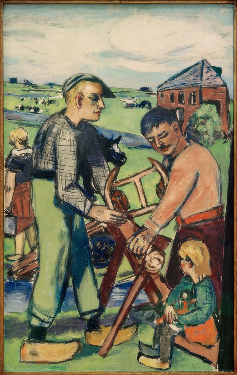 Piła do drewna z dzieckiem (holenderska piła do drewna) autorstwa Max Beckmann