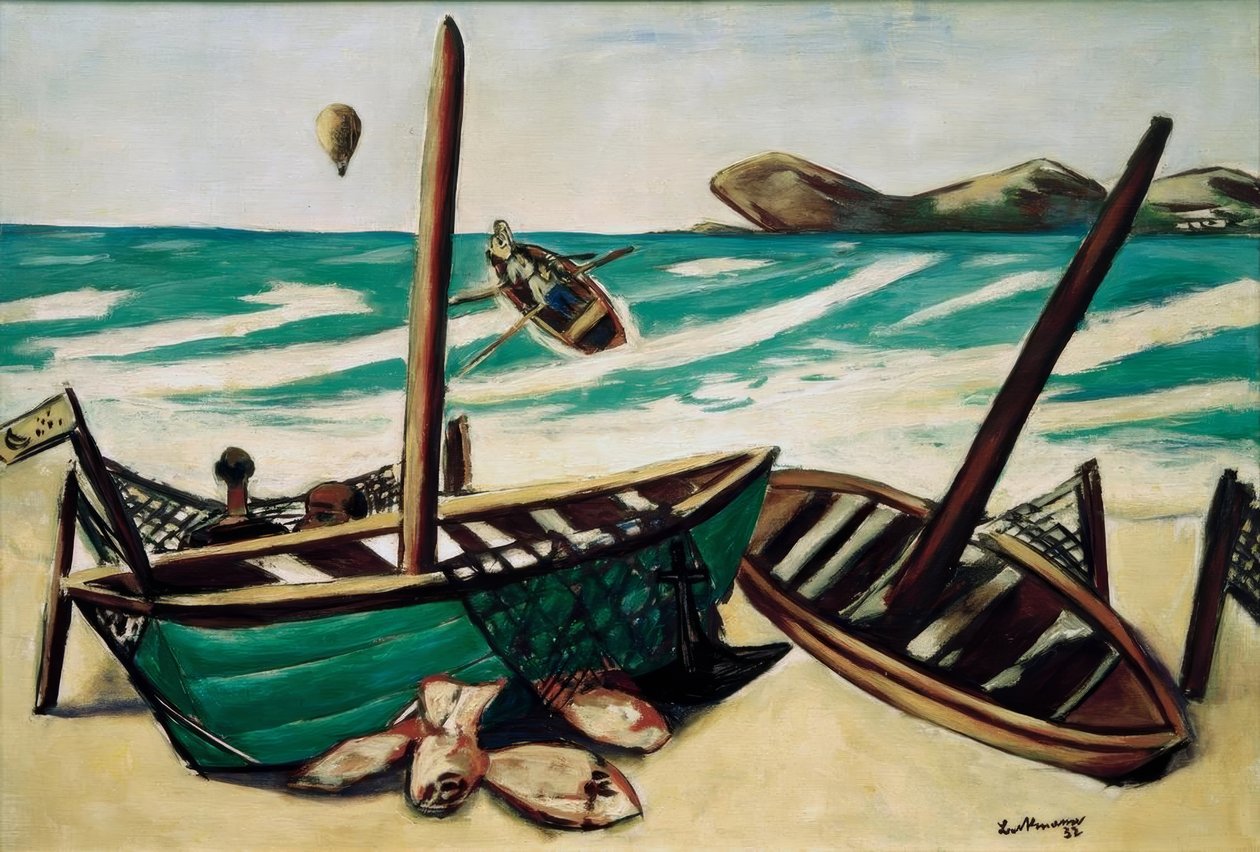 Przybrzeżny krajobraz z balonem autorstwa Max Beckmann